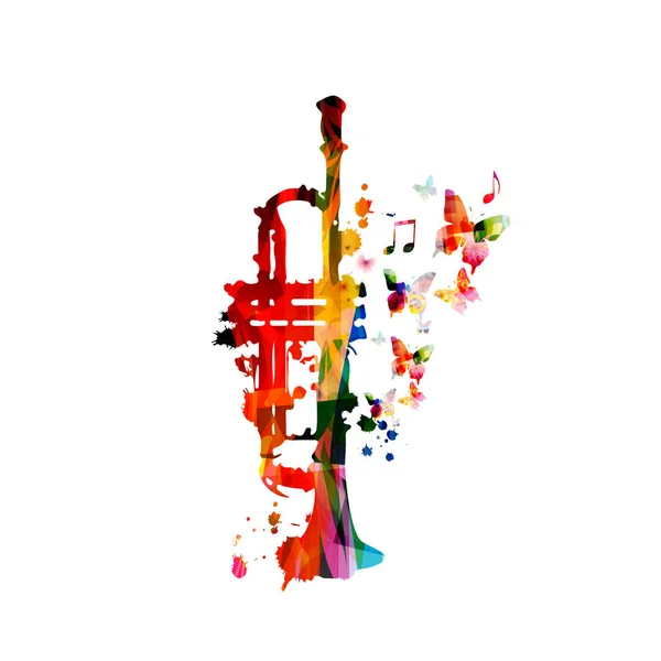 Trompeta Colorida Con Notas Musicales Diseño Ilustración Vectorial Aislado Fondo — Vector de stock