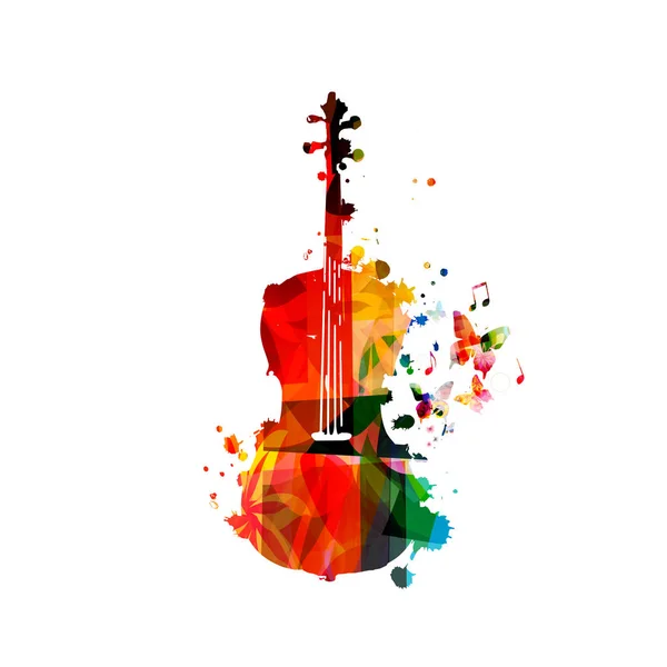 Violoncello Warna Dengan Catatan Musik Terisolasi Vektor Desain Ilustrasi Latar - Stok Vektor