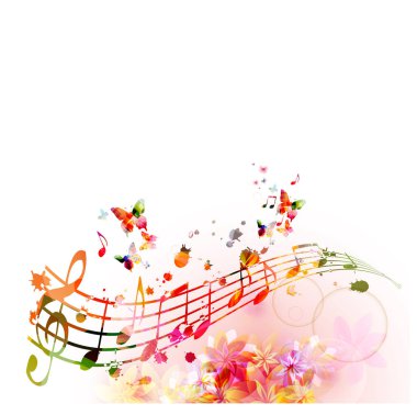 Renkli müzik notlar ile müzik arka plan illüstrasyon tasarım vektör. Sanatsal Müzik Festivali afiş, canlı konser etkinlikleri, parti el ilanı, müzik notlar işaret ve sembolleri 