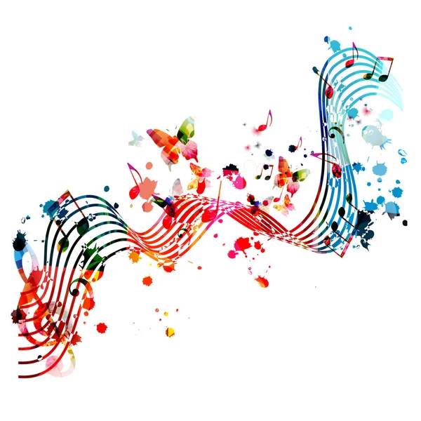 音乐背景与五颜六色的音乐笔记向量例证设计 艺术音乐节海报 现场音乐会活动 派对传单 音乐笔记符号和符号 — 图库矢量图片