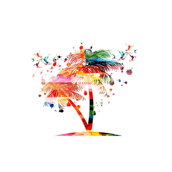 Palmera Colorida Con Colibríes Aislados Vector Ilustración Fondo Cartel Viaje — Archivo Imágenes Vectoriales