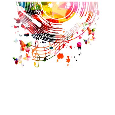 Müzik arka plan renkli vinil kayıt ve müzik notlar vektör çizim tasarımı ile. Sanatsal Müzik Festivali afiş, olaylar, parti el ilanı, müzik notlar işaret ve sembolleri