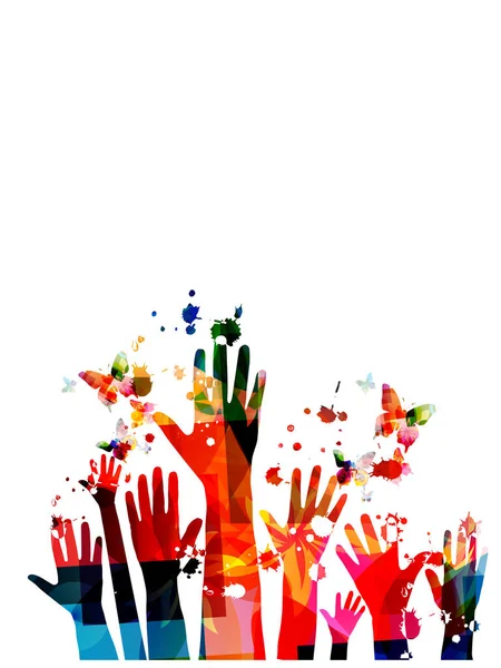 Colorful Human Hands Butterflies Vector Illustration Design — Stock Vector