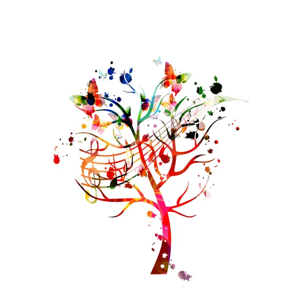 Музыкальный Фон Красочным Деревом Музыкальными Нотами Векторные Иллюстрации Дизайна Плакат — стоковый вектор