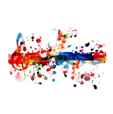 Renkli müzik notlar ile müzik arka plan illüstrasyon tasarım vektör. Sanatsal Müzik Festivali afiş, canlı konser etkinlikleri, parti el ilanı, müzik notlar işaret ve sembolleri