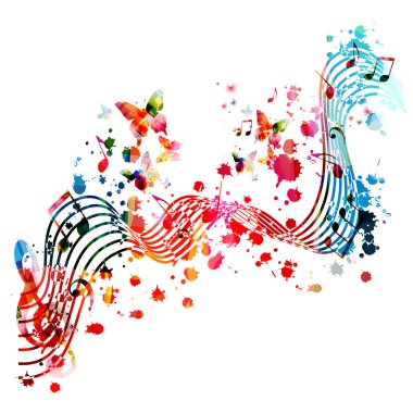 Renkli müzik notlar ile müzik arka plan illüstrasyon tasarım vektör. Sanatsal Müzik Festivali afiş, canlı konser etkinlikleri, parti el ilanı, müzik notlar işaret ve sembolleri