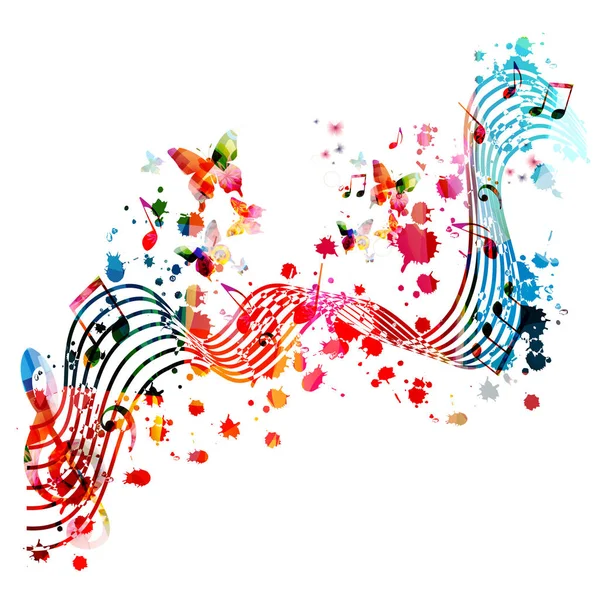 Sfondo Musicale Con Note Musicali Colorate Disegno Vettoriale Illustrazione Manifesto — Vettoriale Stock