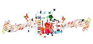 Müzik notaları izole vektör illüstrasyon tasarımı ile renkli arka plan. Müzik arka planı. Müzik festivali afişi, canlı konser etkinlikleri, parti el ilanı