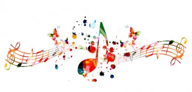 Müzik notaları izole vektör illüstrasyon tasarımı ile renkli arka plan. Müzik arka planı. Müzik festivali afişi, canlı konser etkinlikleri, parti el ilanı