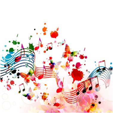 Müzik notaları izole vektör illüstrasyon tasarımı ile renkli arka plan. Müzik arka planı. Müzik festivali afişi, canlı konser etkinlikleri, parti el ilanı