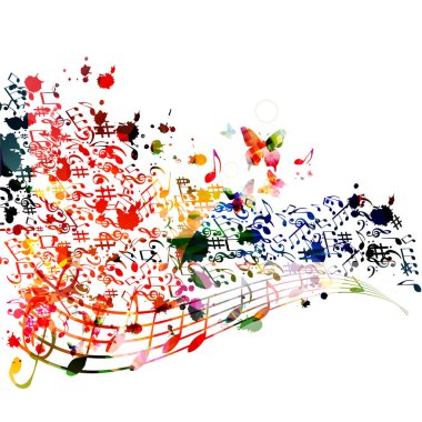Müzik notaları izole vektör illüstrasyon tasarımı ile renkli arka plan. Müzik arka planı. Müzik festivali afişi, canlı konser etkinlikleri, parti el ilanı