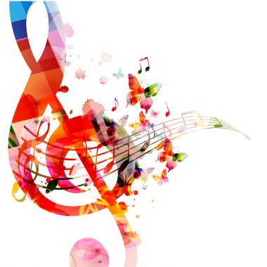Müzik notaları izole vektör illüstrasyon tasarımı ile renkli arka plan. Müzik arka planı. Müzik festivali afişi, canlı konser etkinlikleri, parti el ilanı