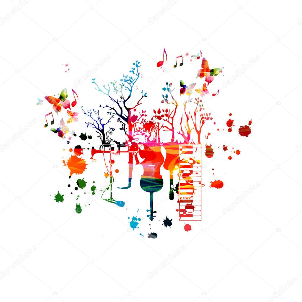 Colorful background with music notes isolated vector illustration design. Music background. Music festival poster, live concert events, party flyer
