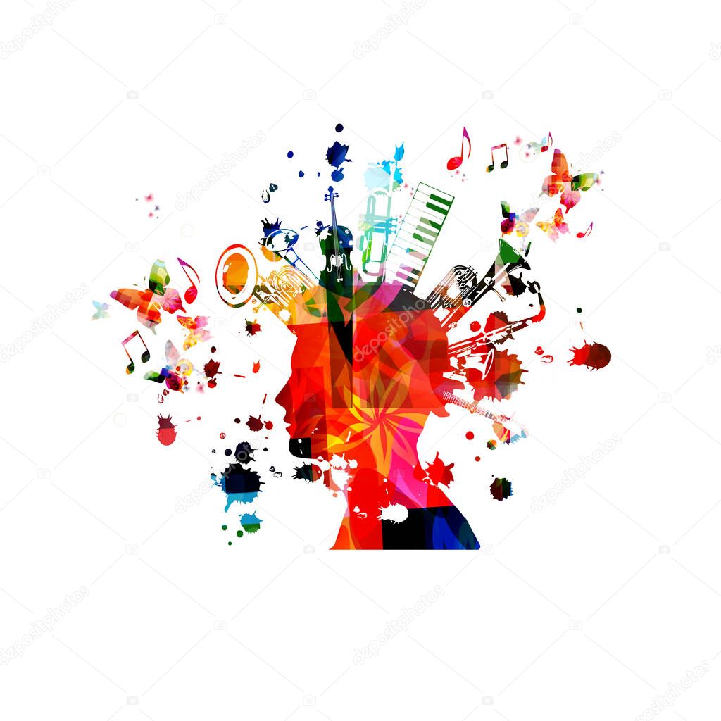 Colorful man with music notes isolated vector illustration design. Music background. Music festival poster, live concert events, party flyer