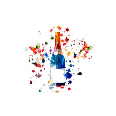 Kelebekler ile renkli vektör şarap şişesi arka plan