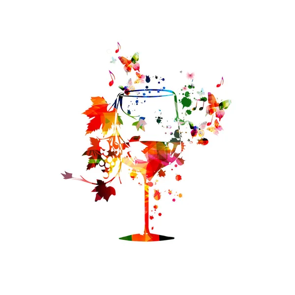Fundo Colorido Vidro Vinho Ilustração Vetorial Plana Folheto Festa Evento — Vetor de Stock