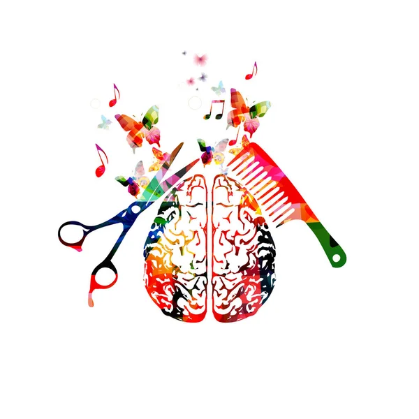 Ciseaux Vectoriels Colorés Fond Avec Des Papillons Cerveau Humain — Image vectorielle