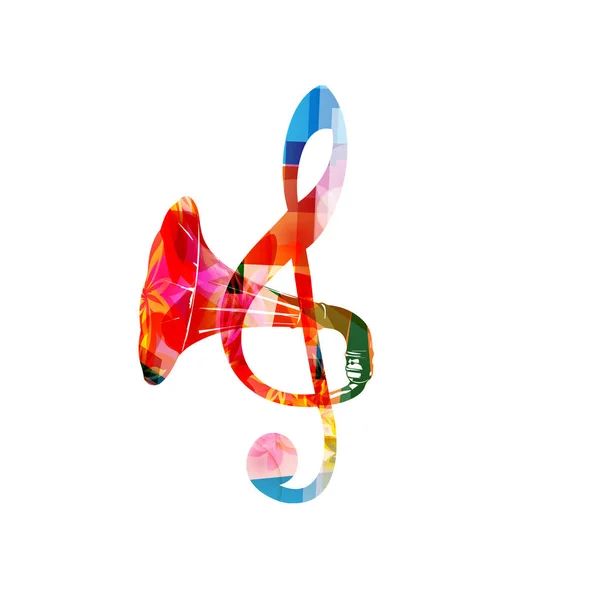Musik Hintergrund Mit Buntem Violinschlüssel Und Trompete Vektor Illustration Design — Stockvektor