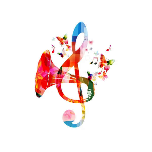 Fond Musical Avec Clef Aigu Coloré Trompette Illustration Vectorielle Affiche — Image vectorielle