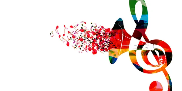 Музыкальный Фон Красочным Скрипичным Ключом Трубой Векторным Рисунком Плакат Фестиваля — стоковый вектор
