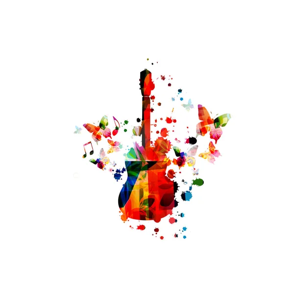 Guitarra Colorida Con Notas Musicales Diseño Ilustración Vectorial Aislado Fondo — Vector de stock