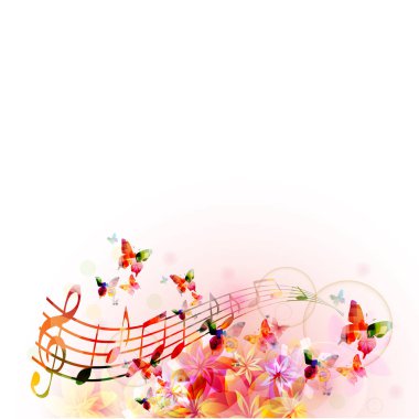 Renkli G-clef ve müzik notaları vektör illüstrasyon tasarımı ile müzik arka plan. Sanatsal müzik festivali afişi, canlı konser etkinlikleri, parti el ilanı, müzik notaları işaretleri ve sembolleri 