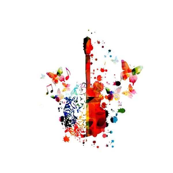 Πολύχρωμο Μουσικό Όργανο Νότες Και Πεταλούδες Απομονωμένοι Λευκό Φόντο Αφίσα — Διανυσματικό Αρχείο