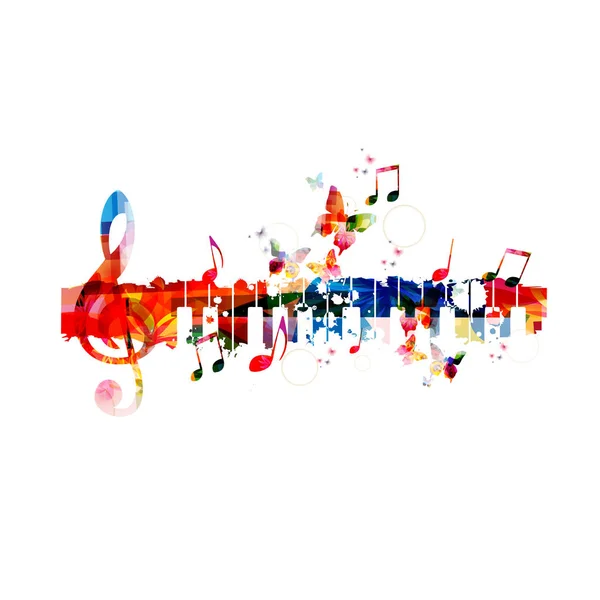 Colorful Piano Music Notes Butterflies Isolated White Background Music Festival — Stock Vector