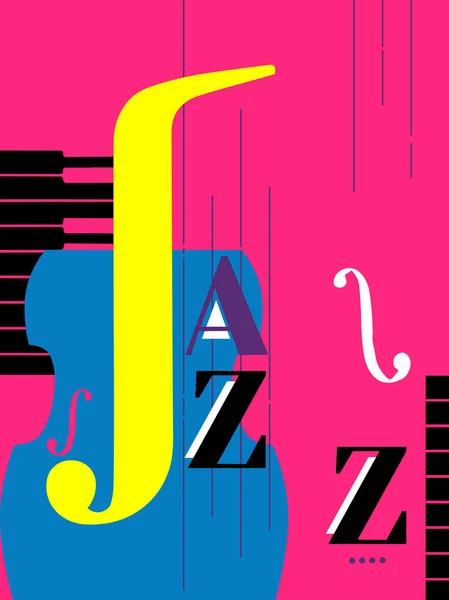 爵士音乐节彩色海报与音乐大提琴 — 图库矢量图片