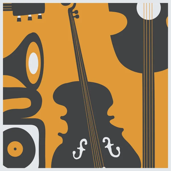 カラフルなカードで描かれたドア漫画スタイルの楽器 ジャズフェスティバルのコンセプト — ストックベクタ