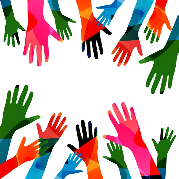 Kolorowe Ludzkie Ręce Białym Tle Wektor Ilustracji Projektu — Wektor stockowy