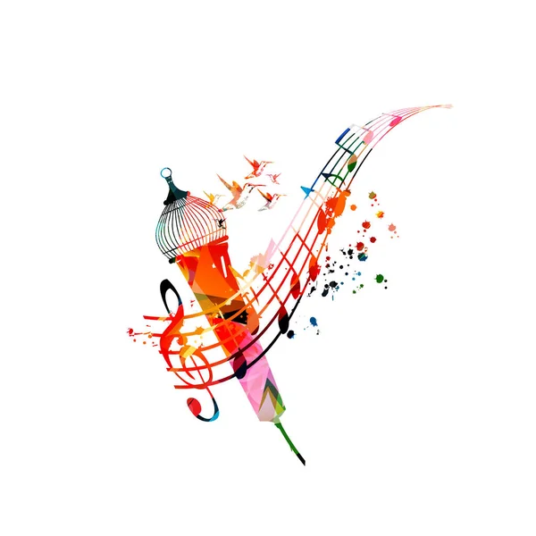 Colorful Music Promotional Poster Music Notes Microphone Isolated Vector Illustration — Stock Vector
