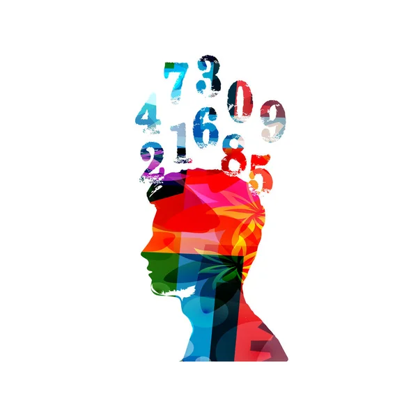 Concept Éducation Apprentissage Tête Humaine Colorée Avec Illustration Vectorielle Nombres — Image vectorielle