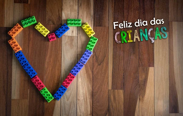 Juguetes Sobre Fondo Madera Para Celebrar Día Del Niño Texto — Foto de Stock
