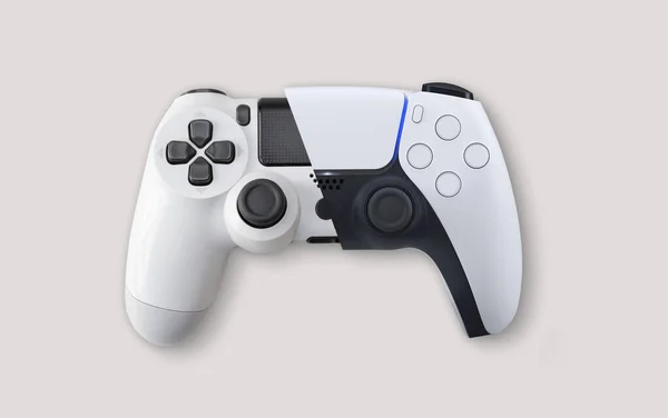 Pengontrol White Playstation Pada Latar Belakang Putih — Stok Foto