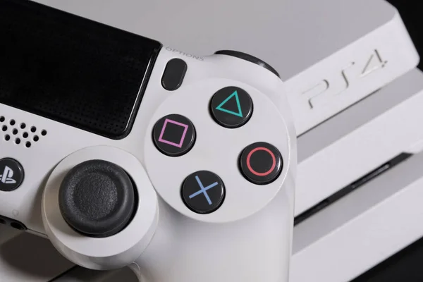 Sao Paulo Brasil 2020 Playstation White Controller Ps4 Console Background — Stock Photo, Image