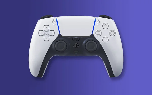 Sao Paulo Brasil 2020 White Playstation Controller Blue Background — стоковое фото