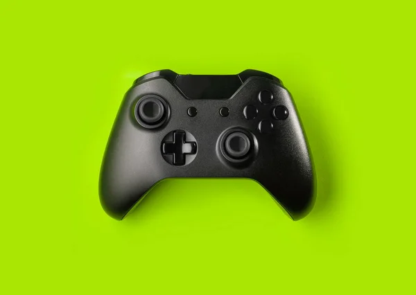 Black Game Controller Isolated Green Background — Stock Photo, Image