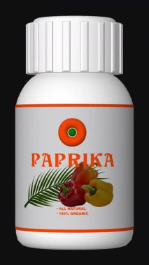 Parlak beyaz bir şişedeki Paprika sonsuz bir döngü içinde döner, yemek, baharat veya yemek pişirme görselleri için ideal şeffaf bir arka plan