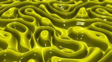 Dinamik parıldayan sarı ve zeytinli plazma dalgaları, zarif dikişsiz döngü, metalik gölgeler, şık soyut arkaplan tasarımı