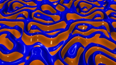 Özel mavi ve turuncu plazma dalgaları, zarif dikişsiz metalik parıltı, modern soyut tasarım arka plan kullanımı için