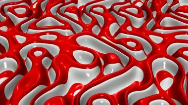 Parıldayan kırmızı ve beyaz plazma dalgaları, zarif, dikişsiz, metalik yansımalar, şık, soyut, parıldayan arka plan hareketi.