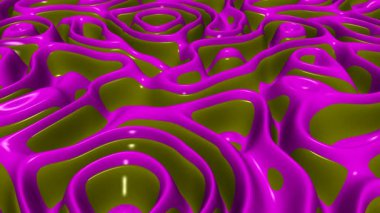 Zarif, pırıl pırıl pembe ve zeytinli plazma dalgaları, pırıl pırıl, dikişsiz döngü animasyonu, şık metalik yansımalar, özel soyut arka plan