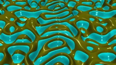 Zeytin ve su plazma dalgalarının zarif parlayan animasyonu, pürüzsüz metalik titreşimli yansımalar, şık soyut arka plan tasarımı