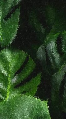 Yeşil yaprakların soyut üçgen mozaik deseni, parçalanmış dokular geometrik sanatsal tarzda canlı doğa çalışmaları oluşturur.