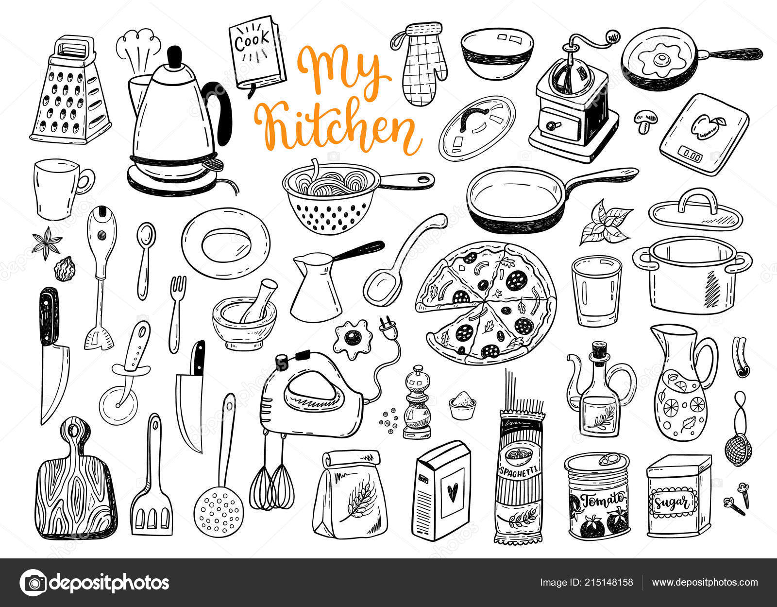 Kitchen Utensils Cooking Stuff Hand Drawn Sketch Set Collection Funny Stock  Vector by ©Teploleta 215148158