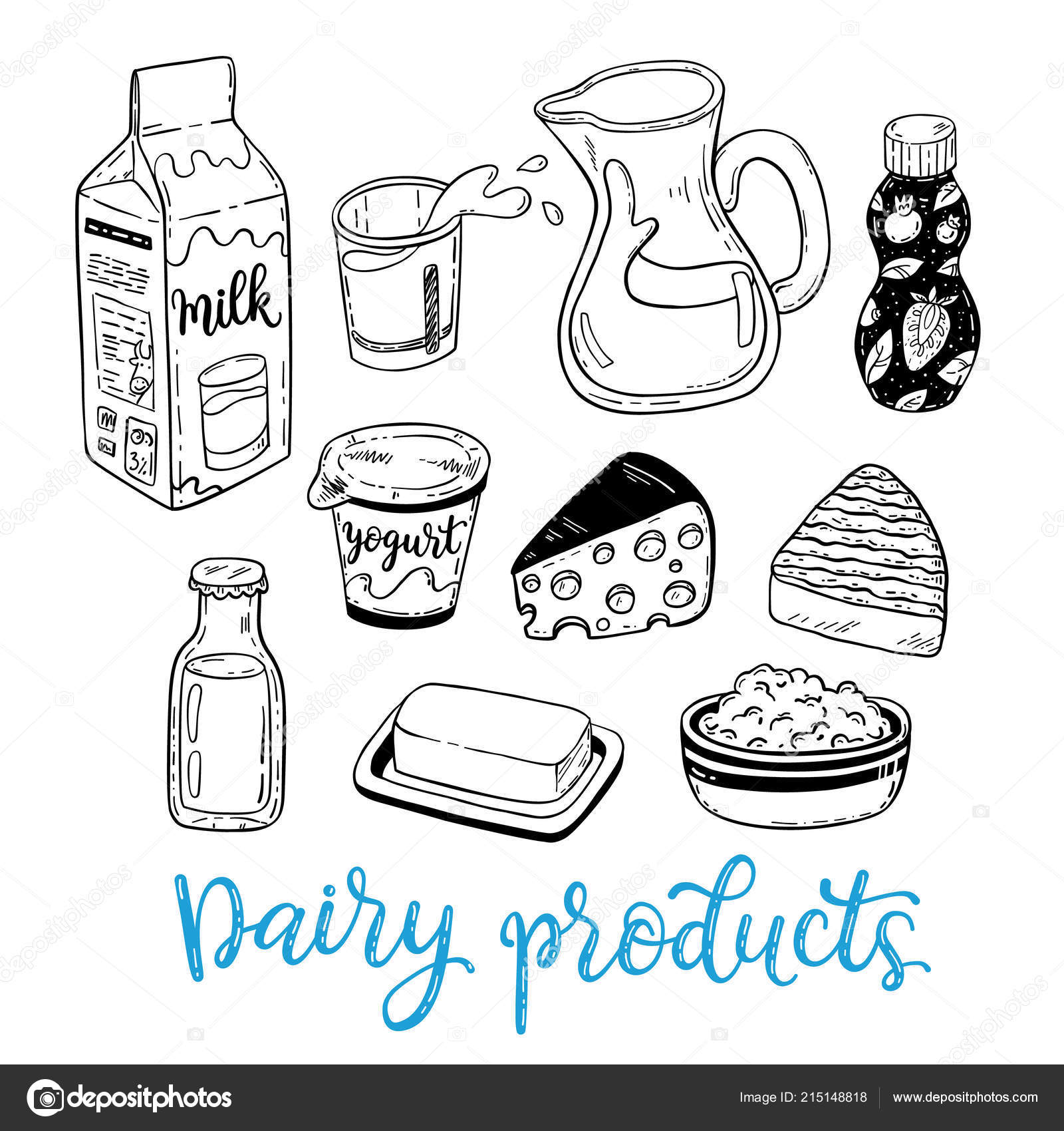 Dairy milk products, cheese, yogurt sketch icons Stock Vector by ©cookamoto  326532126