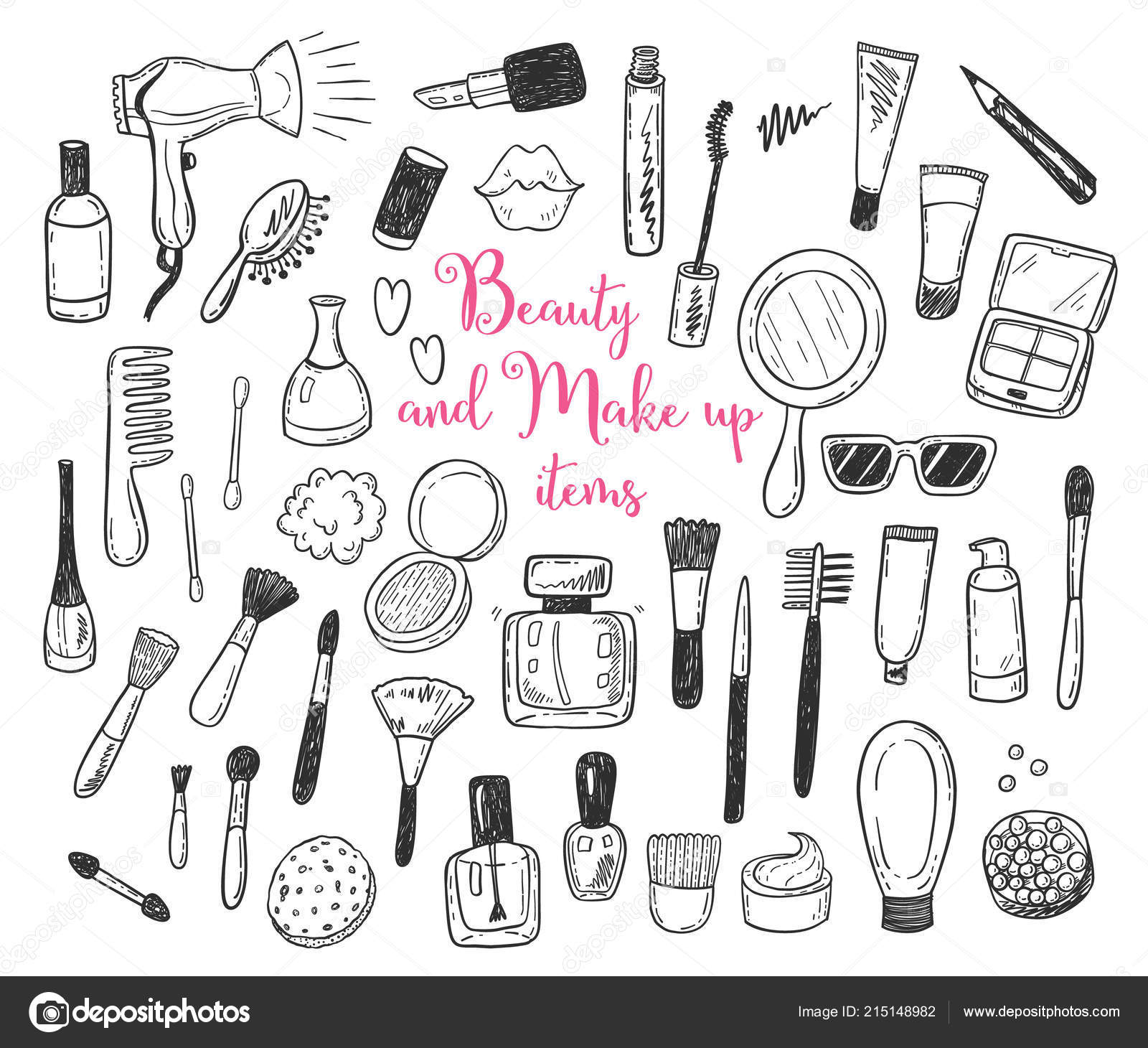 Hand Drawn Beauty Make Cosmetic Doodles Isolated Vector Illustrations 