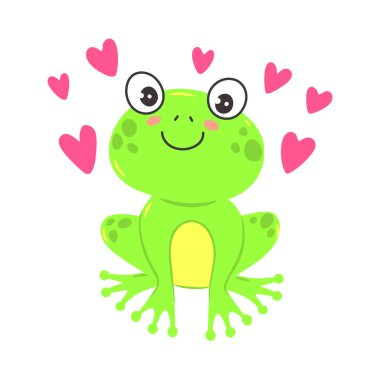 Sevimli çizgi kurbağa vektör Illustration. Çocuklar için T-shirt grafik