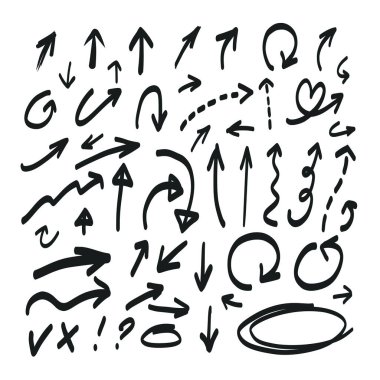 Elle çizilmiş vektör okları set.